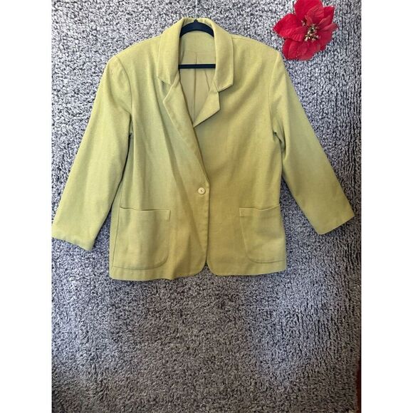 YK2 Women's Vintage Green Wool Blazer Jacket Size 15/16 - Picture 6 of 8